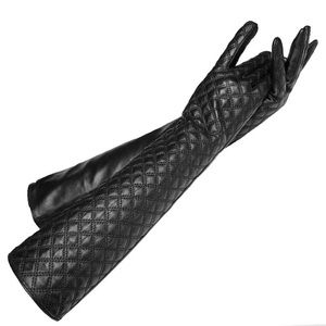 Long Quilted Leather Cashmere Lined Gloves